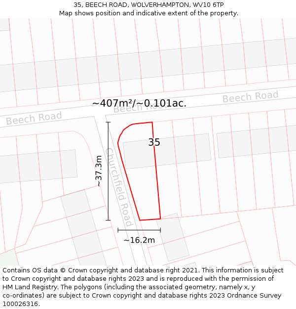 35, BEECH ROAD, WOLVERHAMPTON, WV10 6TP: Plot and title map