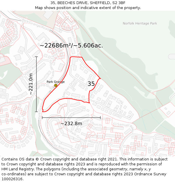 35, BEECHES DRIVE, SHEFFIELD, S2 3BF: Plot and title map