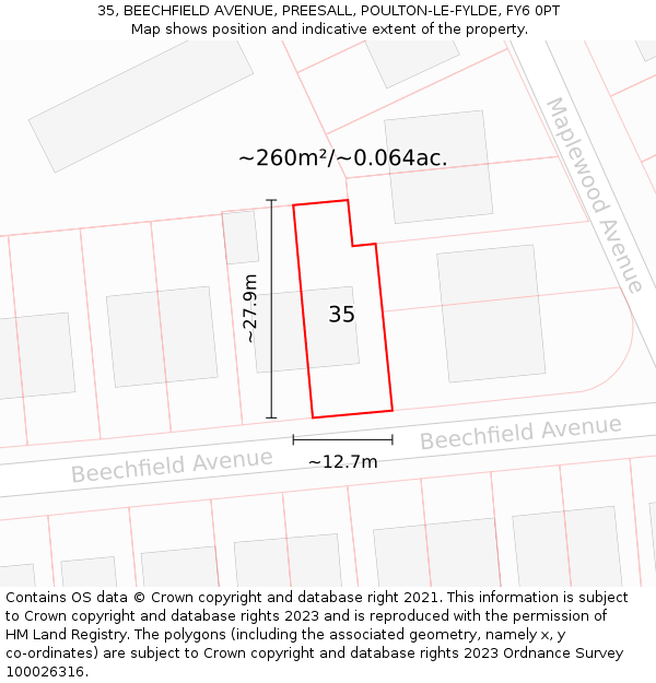 35, BEECHFIELD AVENUE, PREESALL, POULTON-LE-FYLDE, FY6 0PT: Plot and title map