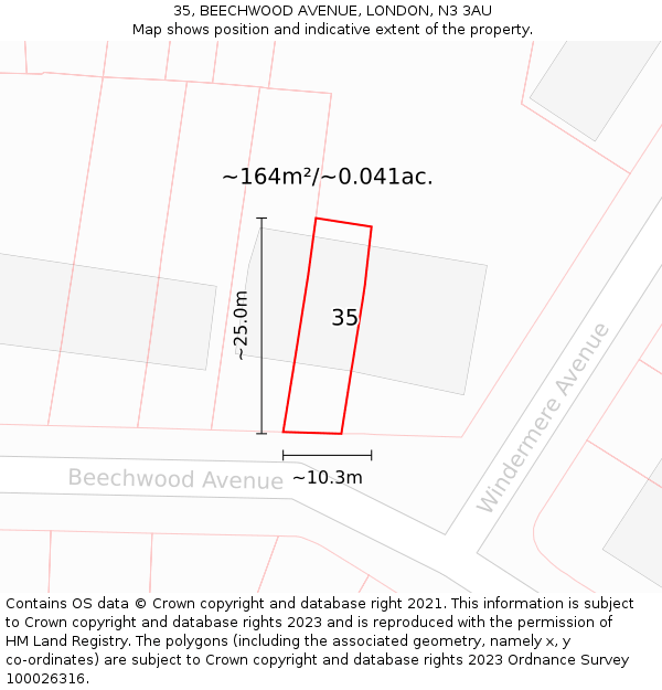 35, BEECHWOOD AVENUE, LONDON, N3 3AU: Plot and title map
