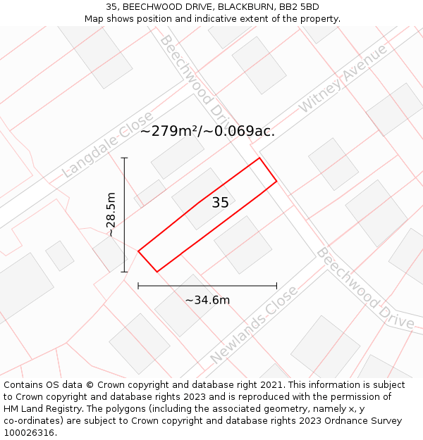 35, BEECHWOOD DRIVE, BLACKBURN, BB2 5BD: Plot and title map