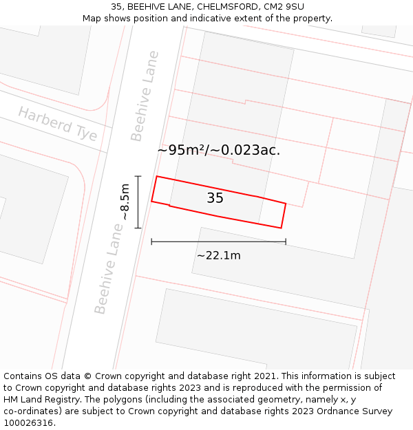 35, BEEHIVE LANE, CHELMSFORD, CM2 9SU: Plot and title map