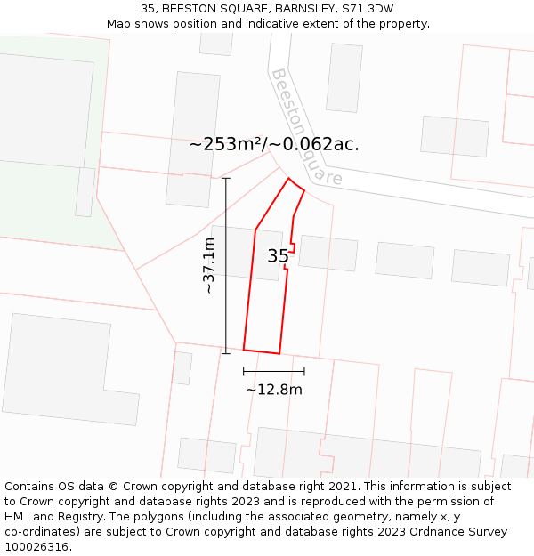 35, BEESTON SQUARE, BARNSLEY, S71 3DW: Plot and title map