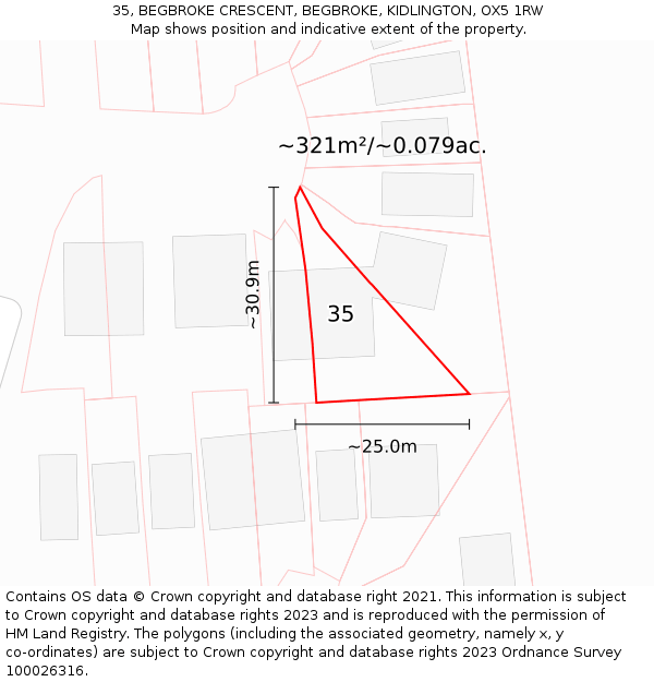 35, BEGBROKE CRESCENT, BEGBROKE, KIDLINGTON, OX5 1RW: Plot and title map
