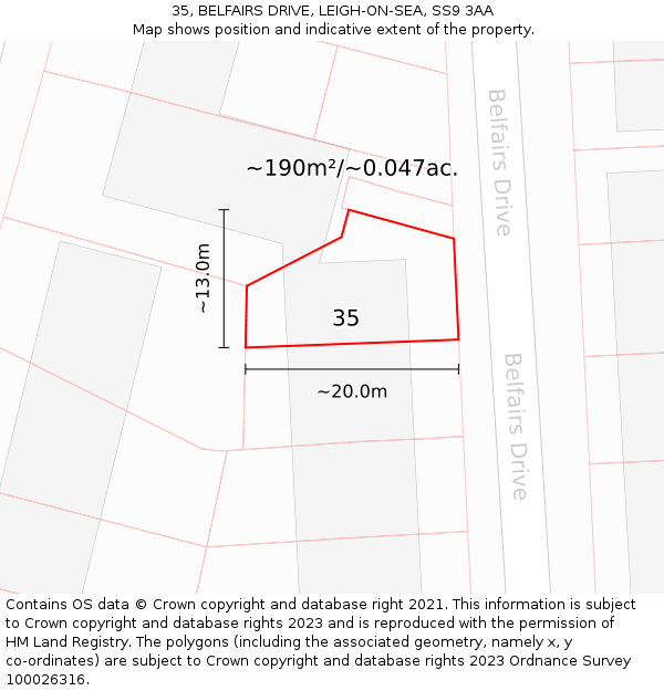 35, BELFAIRS DRIVE, LEIGH-ON-SEA, SS9 3AA: Plot and title map