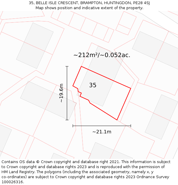35, BELLE ISLE CRESCENT, BRAMPTON, HUNTINGDON, PE28 4SJ: Plot and title map