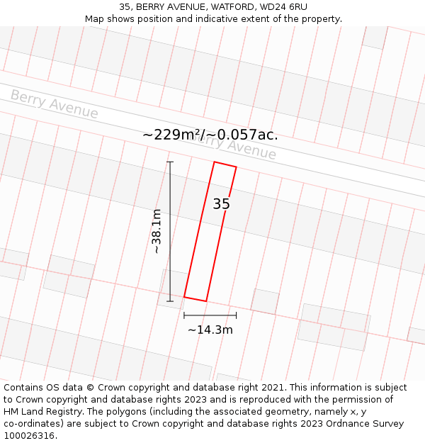 35, BERRY AVENUE, WATFORD, WD24 6RU: Plot and title map