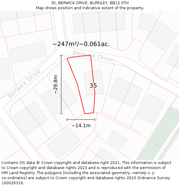 35, BERWICK DRIVE, BURNLEY, BB12 0TN: Plot and title map