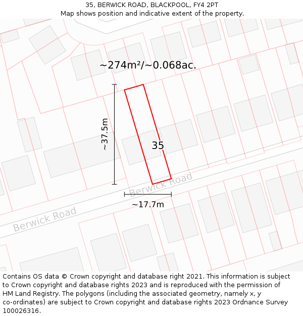 35, BERWICK ROAD, BLACKPOOL, FY4 2PT: Plot and title map