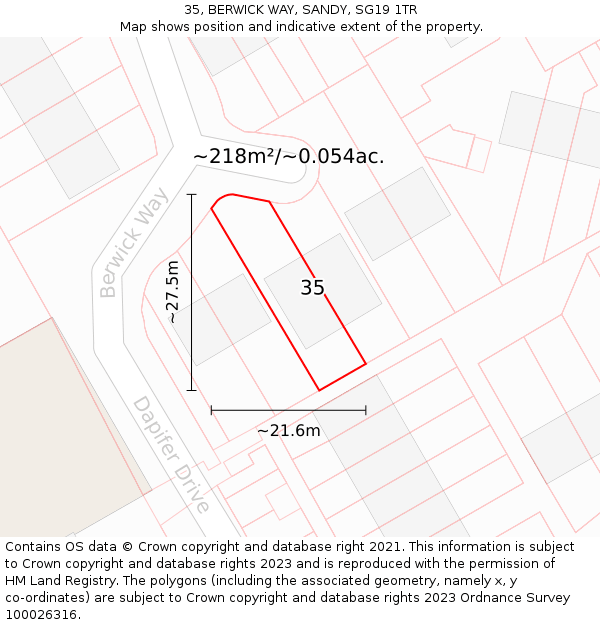 35, BERWICK WAY, SANDY, SG19 1TR: Plot and title map