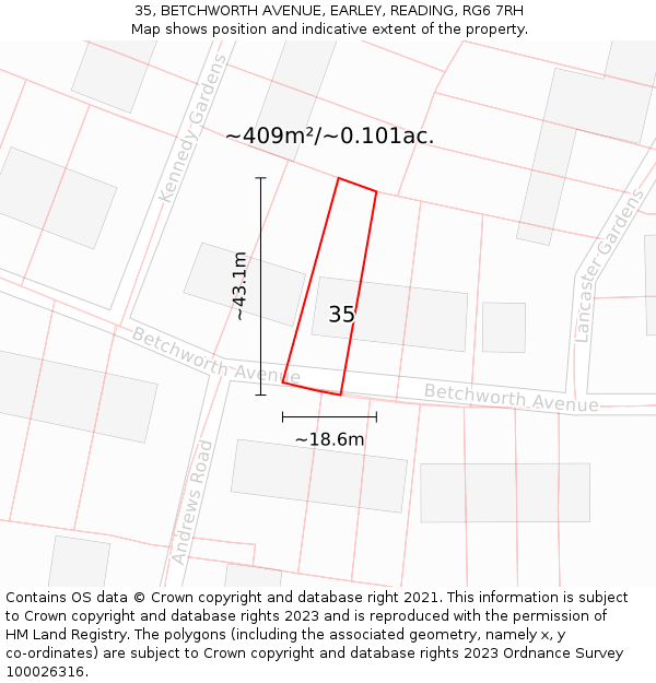 35, BETCHWORTH AVENUE, EARLEY, READING, RG6 7RH: Plot and title map