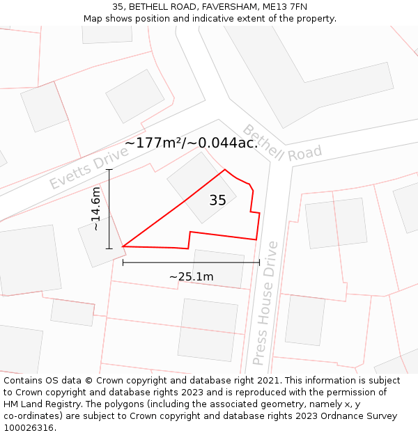 35, BETHELL ROAD, FAVERSHAM, ME13 7FN: Plot and title map