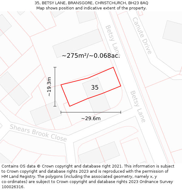 35, BETSY LANE, BRANSGORE, CHRISTCHURCH, BH23 8AQ: Plot and title map