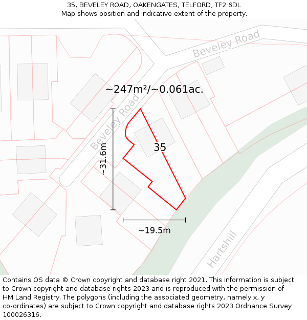 35, BEVELEY ROAD, OAKENGATES, TELFORD, TF2 6DL: Plot and title map