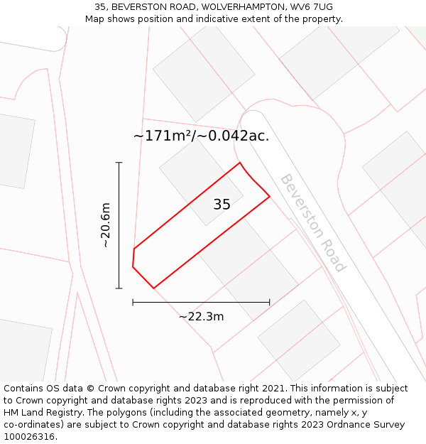 35, BEVERSTON ROAD, WOLVERHAMPTON, WV6 7UG: Plot and title map