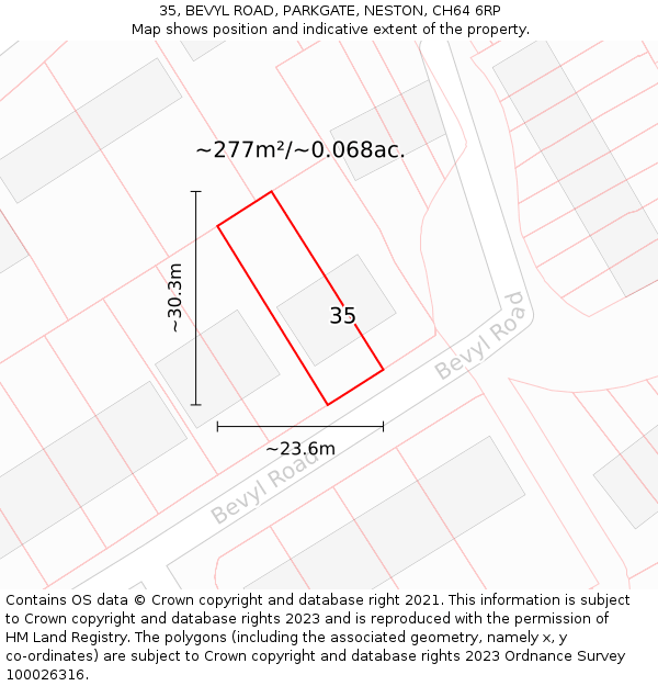 35, BEVYL ROAD, PARKGATE, NESTON, CH64 6RP: Plot and title map