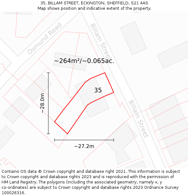 35, BILLAM STREET, ECKINGTON, SHEFFIELD, S21 4AS: Plot and title map