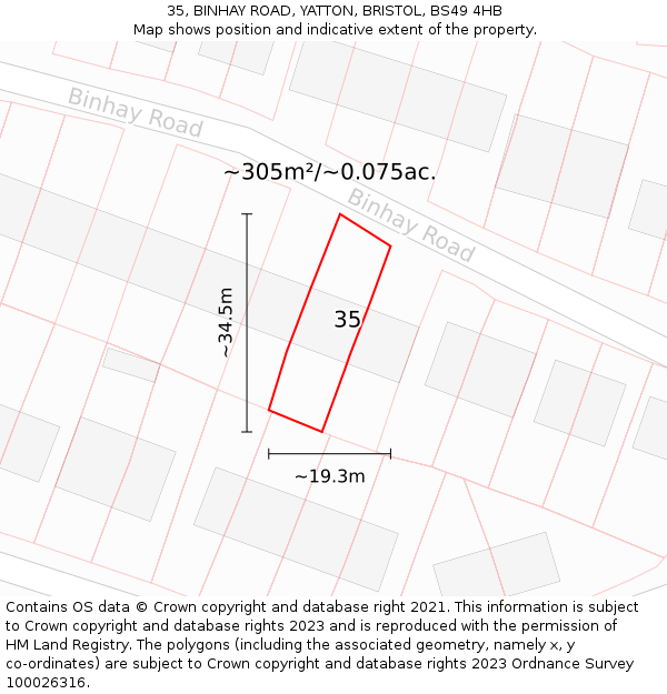 35, BINHAY ROAD, YATTON, BRISTOL, BS49 4HB: Plot and title map