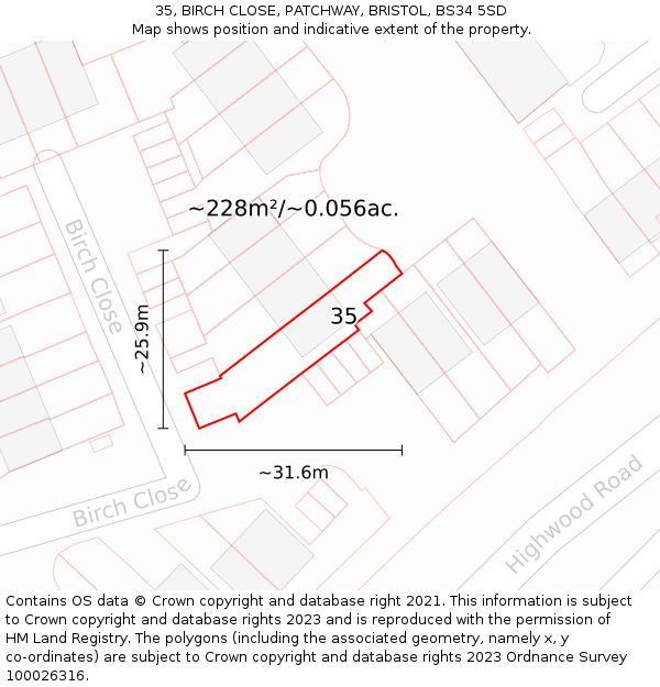 35, BIRCH CLOSE, PATCHWAY, BRISTOL, BS34 5SD: Plot and title map