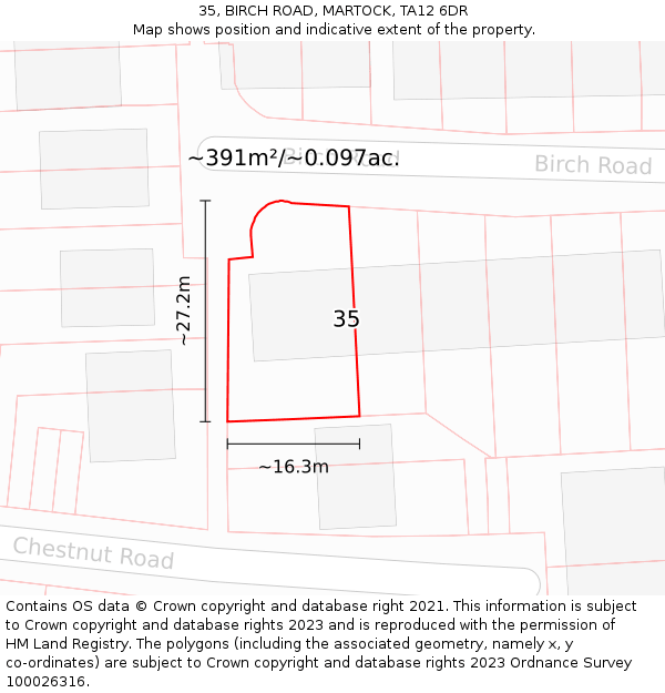 35, BIRCH ROAD, MARTOCK, TA12 6DR: Plot and title map