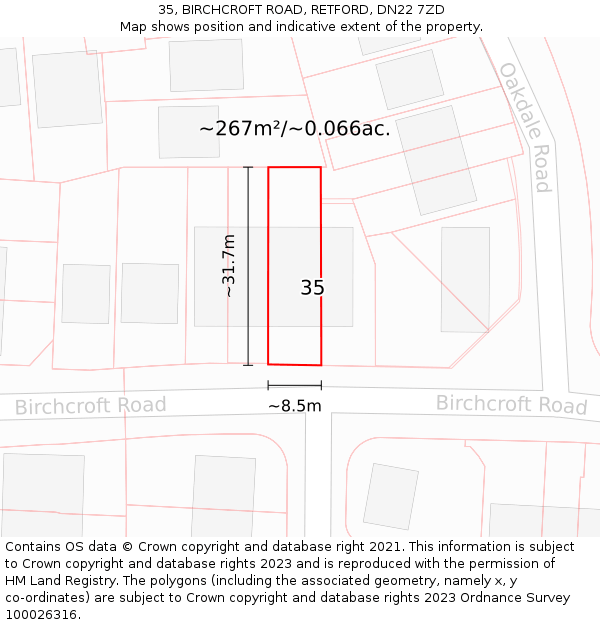 35, BIRCHCROFT ROAD, RETFORD, DN22 7ZD: Plot and title map