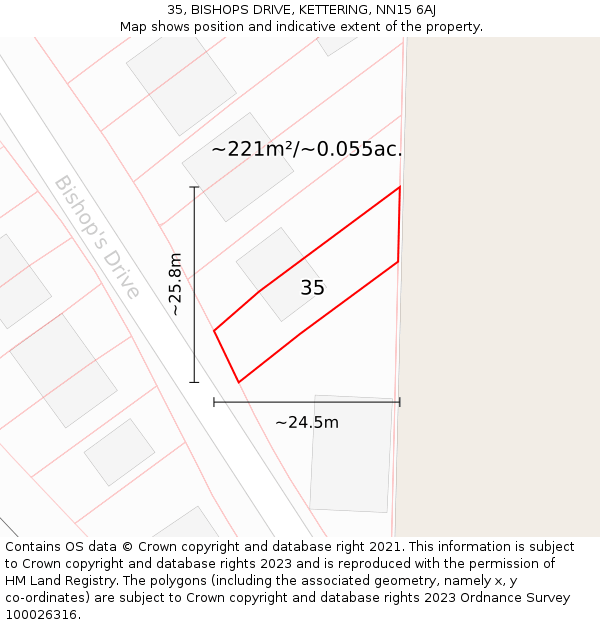 35, BISHOPS DRIVE, KETTERING, NN15 6AJ: Plot and title map