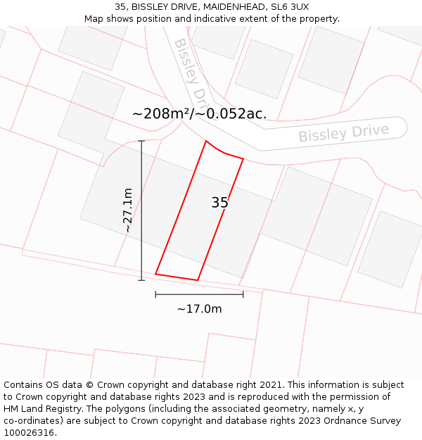 35, BISSLEY DRIVE, MAIDENHEAD, SL6 3UX: Plot and title map