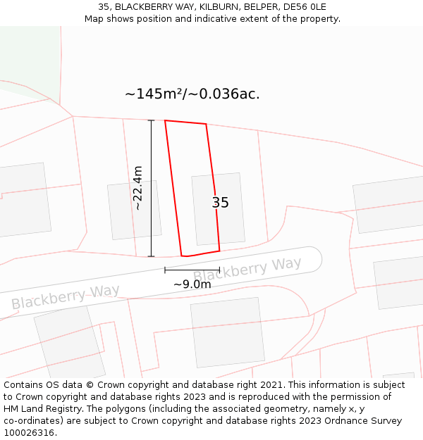35, BLACKBERRY WAY, KILBURN, BELPER, DE56 0LE: Plot and title map