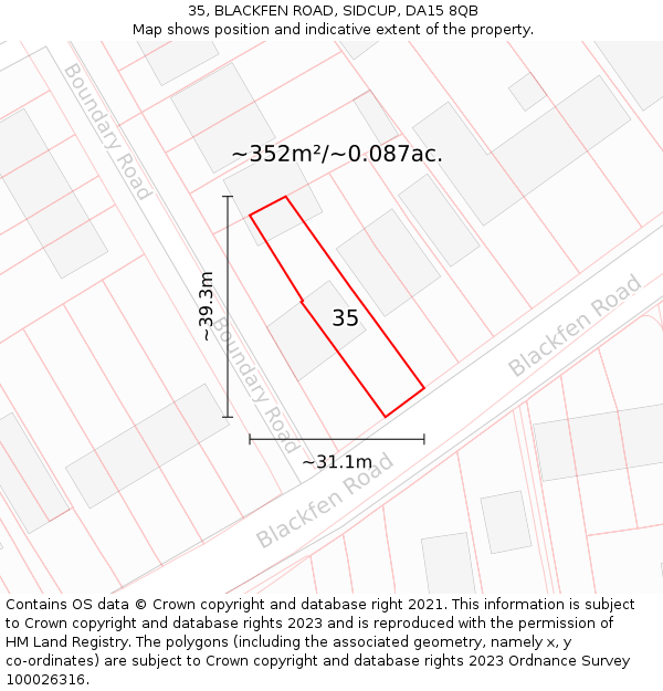 35, BLACKFEN ROAD, SIDCUP, DA15 8QB: Plot and title map