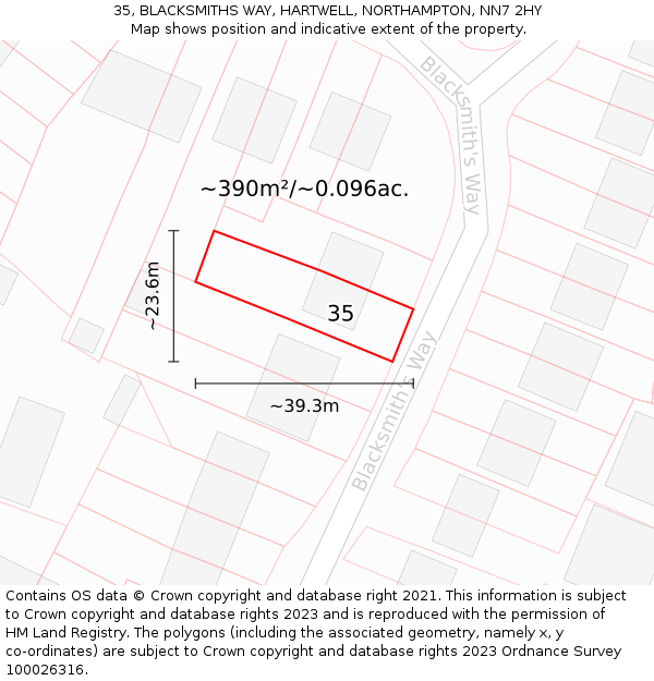 35, BLACKSMITHS WAY, HARTWELL, NORTHAMPTON, NN7 2HY: Plot and title map