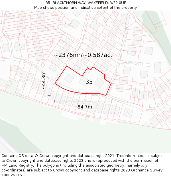 35, BLACKTHORN WAY, WAKEFIELD, WF2 0UE: Plot and title map