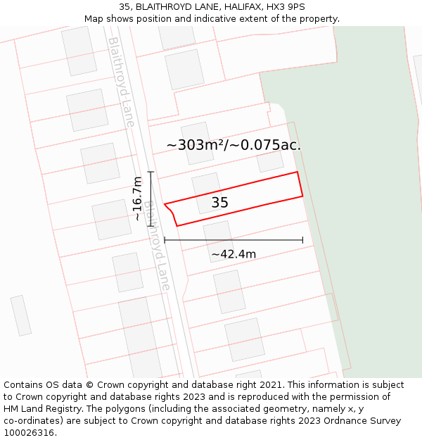 35, BLAITHROYD LANE, HALIFAX, HX3 9PS: Plot and title map