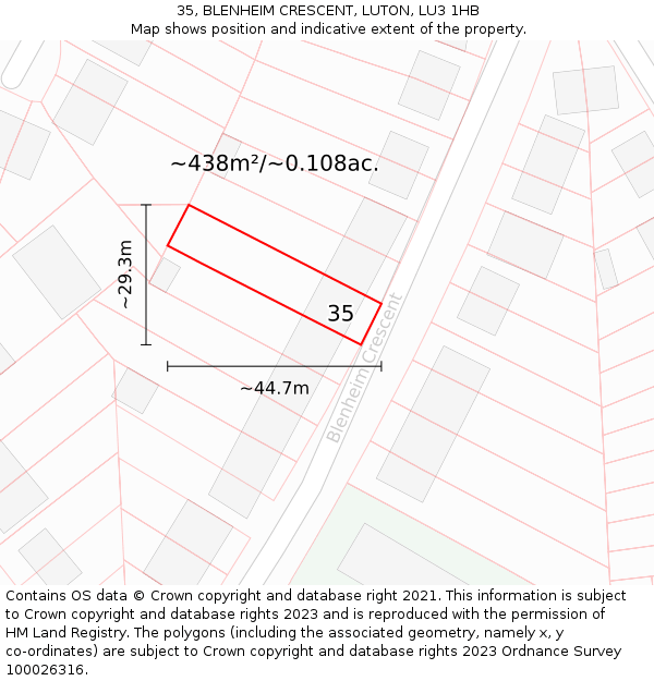 35, BLENHEIM CRESCENT, LUTON, LU3 1HB: Plot and title map