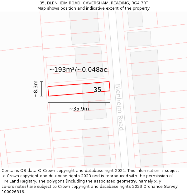 35, BLENHEIM ROAD, CAVERSHAM, READING, RG4 7RT: Plot and title map