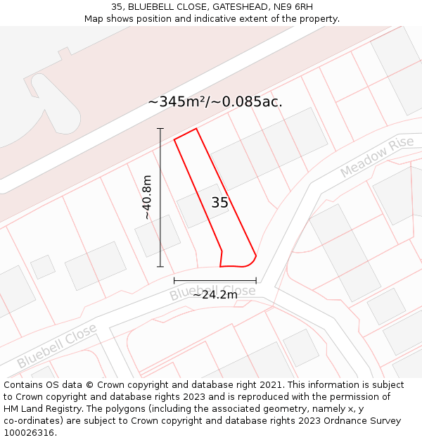 35, BLUEBELL CLOSE, GATESHEAD, NE9 6RH: Plot and title map