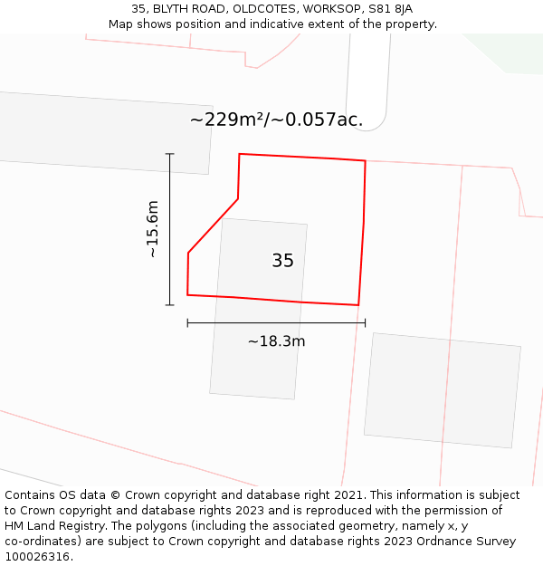 35, BLYTH ROAD, OLDCOTES, WORKSOP, S81 8JA: Plot and title map