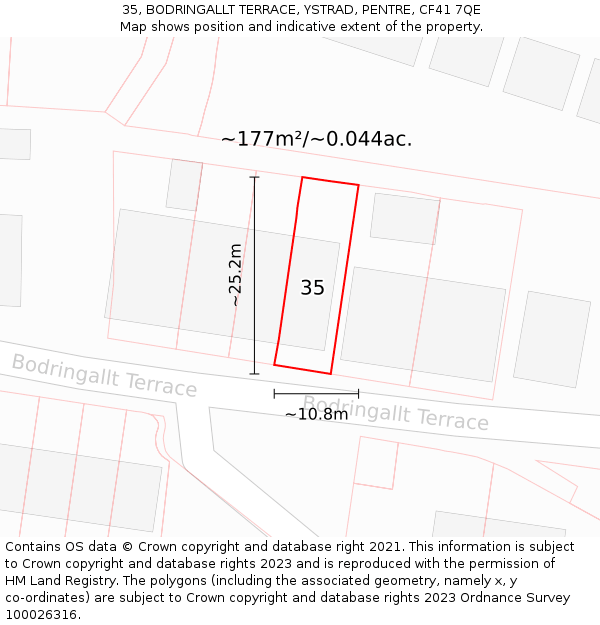 35, BODRINGALLT TERRACE, YSTRAD, PENTRE, CF41 7QE: Plot and title map