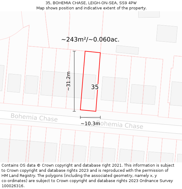 35, BOHEMIA CHASE, LEIGH-ON-SEA, SS9 4PW: Plot and title map