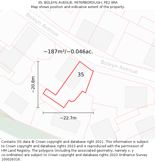 35, BOLEYN AVENUE, PETERBOROUGH, PE2 9RA: Plot and title map