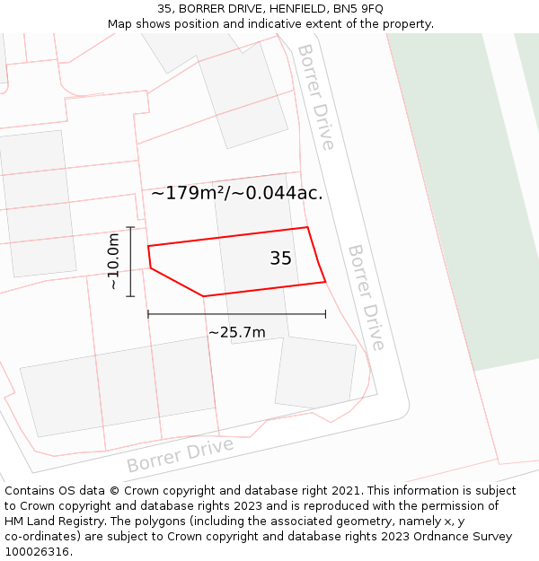 35, BORRER DRIVE, HENFIELD, BN5 9FQ: Plot and title map