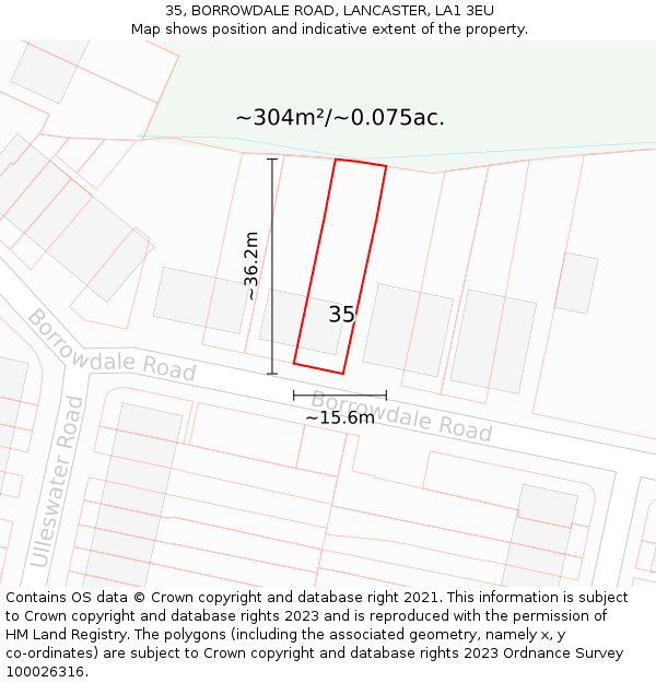 35, BORROWDALE ROAD, LANCASTER, LA1 3EU: Plot and title map