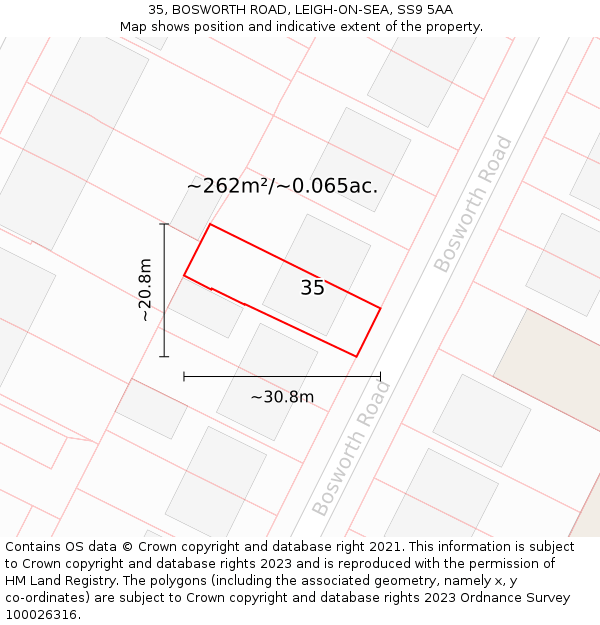 35, BOSWORTH ROAD, LEIGH-ON-SEA, SS9 5AA: Plot and title map