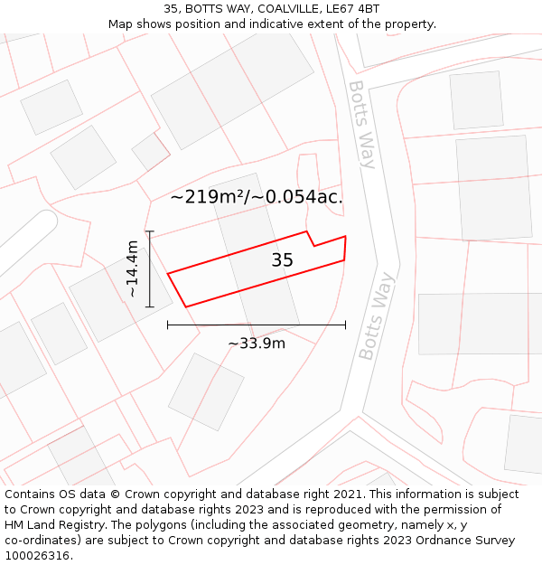 35, BOTTS WAY, COALVILLE, LE67 4BT: Plot and title map