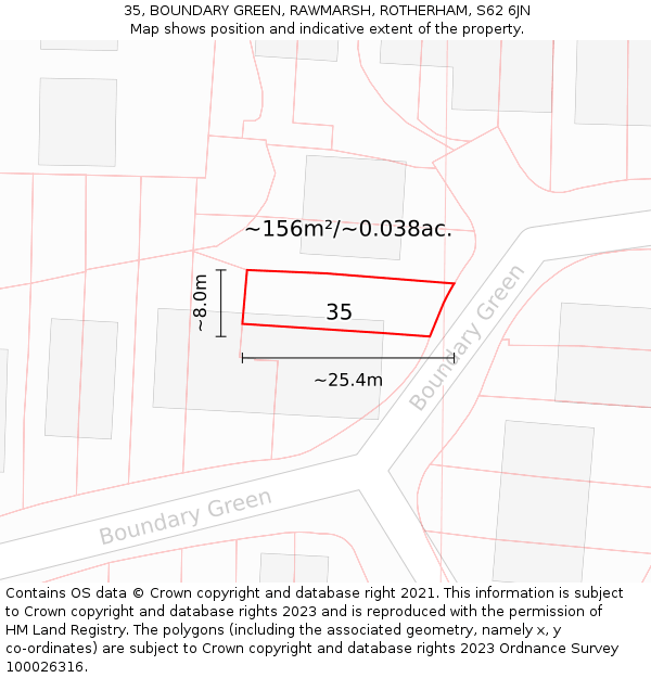 35, BOUNDARY GREEN, RAWMARSH, ROTHERHAM, S62 6JN: Plot and title map