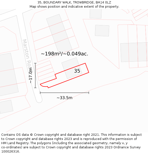 35, BOUNDARY WALK, TROWBRIDGE, BA14 0LZ: Plot and title map