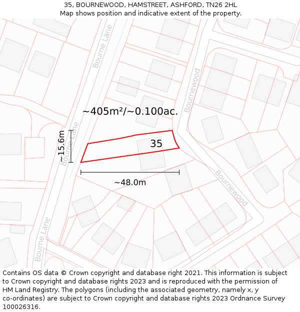 35, BOURNEWOOD, HAMSTREET, ASHFORD, TN26 2HL: Plot and title map