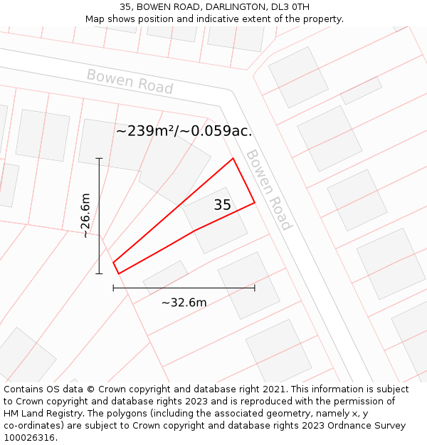 35, BOWEN ROAD, DARLINGTON, DL3 0TH: Plot and title map