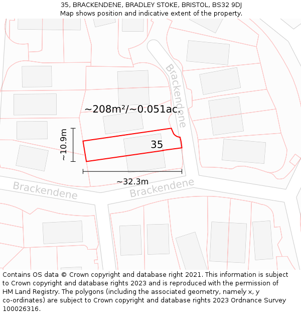 35, BRACKENDENE, BRADLEY STOKE, BRISTOL, BS32 9DJ: Plot and title map