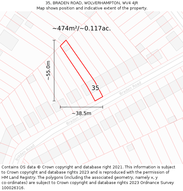 35, BRADEN ROAD, WOLVERHAMPTON, WV4 4JR: Plot and title map