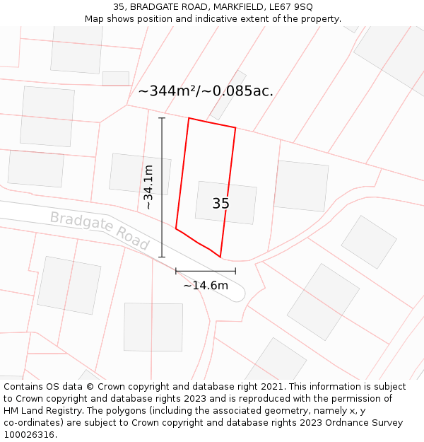 35, BRADGATE ROAD, MARKFIELD, LE67 9SQ: Plot and title map